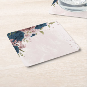 Porta-copo De Papel Quadrado rosa flores azuis botânicas casamento