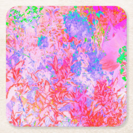 Porta-copo De Papel Quadrado Rosa Pastel e Vermelho com Paisagem de Hortênsia A