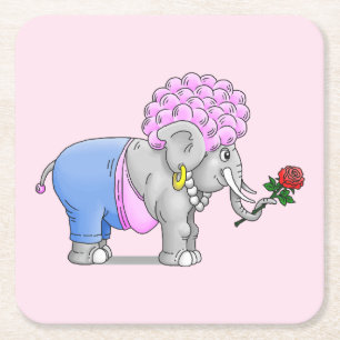 Porta-copo De Papel Quadrado Rosa vermelha de elefante para o Dia dos Namorados
