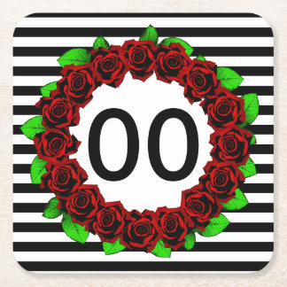 Porta-copo De Papel Quadrado Rosa vermelha do aniversário do 70 das mulheres