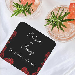 Porta-copo De Papel Quadrado Rosa vermelha White Black