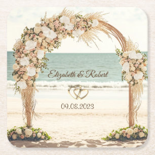 Porta-copo De Papel Quadrado Rosas Arbor de Casamento de Praia