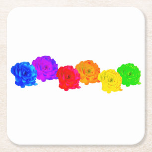 Porta-copo De Papel Quadrado Rosas arco-íris