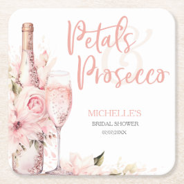 Porta-copo De Papel Quadrado Rosas Cor-de-rosa Boho Pétalas e Prosecco Floral