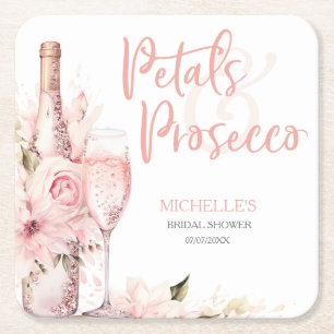 Porta-copo De Papel Quadrado Rosas Cor-de-rosa Boho Pétalas e Prosecco Floral