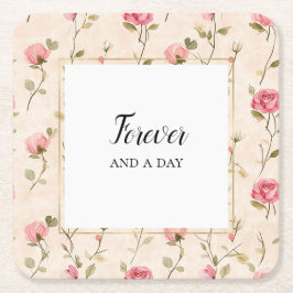 Porta-copo De Papel Quadrado Rosas Cor-de-Rosa Cremosas Lindas Florais Casament