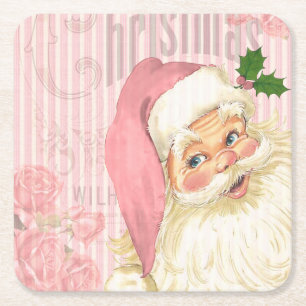 Porta-copo De Papel Quadrado Rosas cor-de-rosa de Papai Noel do Victorian do