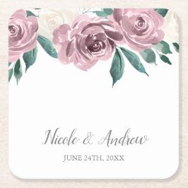 Porta-copo De Papel Quadrado Rosas De Cores Aquáticas Mauve Personalizados De C