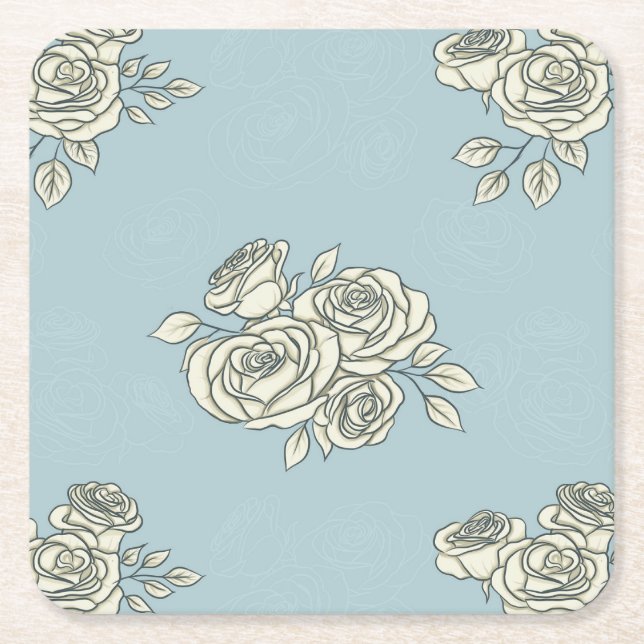Porta-copo De Papel Quadrado Rosas delicadas (Frente)