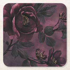 Porta-copo De Papel Quadrado Rosas elegantes românticas & Floral vintage escuro