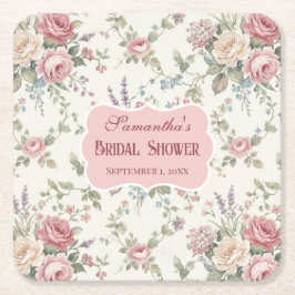 Porta-copo De Papel Quadrado Rosas Pastel Elegantes Chique Arruinada Chuva de N