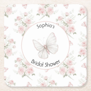 Porta-copo De Papel Quadrado Rosas Rosa Claro Laços Chuveiro de Noiva