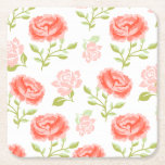 Porta-copo De Papel Quadrado Rosas Rosa Elegantes<br><div class="desc">Bonito rosas brancas,  fortes,  fortes,  rosas cor-de-rosa e estêncil,  e folhas verdes pastéis sobre fundo branco.</div>