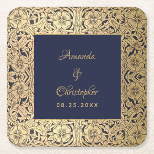 Porta-copo De Papel Quadrado Rosas Selvagens de Vintage Azul, Marinho Dourado E