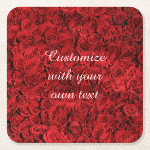 Porta-copo De Papel Quadrado Rosas Vermelhas Texto Personalizado