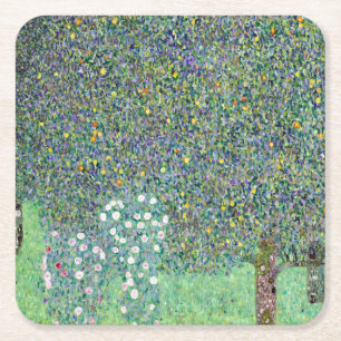Porta-copo De Papel Quadrado Roseiras sob as Árvores, Gustav Klimt