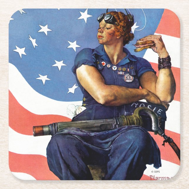 Porta-copo De Papel Quadrado "Rosie the Riveter" (Frente)