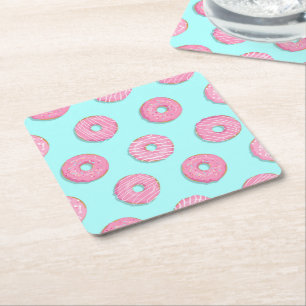 Porta-copo De Papel Quadrado Rosquinhas de açúcar, cor-de-rosa