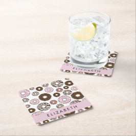 Porta-copo De Papel Quadrado Rosquinhas Rosa, Rosquinhas Marrons, Espelhos, Seu