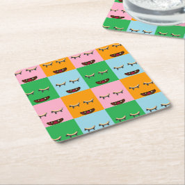 Porta-copo De Papel Quadrado Rostos de blocos monstruosos sorridentes