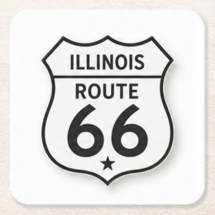 Porta-copo De Papel Quadrado Rota Illinois 66 Retro White Shield Coaster