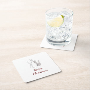 Porta-copo De Papel Quadrado Roteiro de Gatinhos de Gatos de Natal Desenhando B