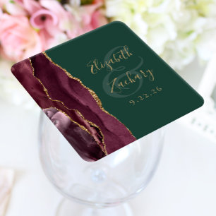 Porta-copo De Papel Quadrado Roteiro de Geodo de Ágata Burgundy Dourado Verde C