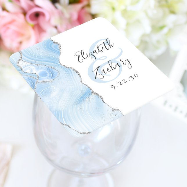 Porta-copo De Papel Quadrado Roteiro de Geodo de Ágata Casamento Azul Bebê Prat (Criador carregado)