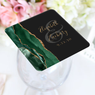 Porta-copo De Papel Quadrado Roteiro de Geodo de Ágata Esmeralda Verde Dourado 