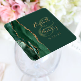 Porta-copo De Papel Quadrado Roteiro de Geodo de Ágata Esmeralda Verde Dourado
