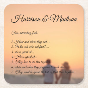 Porta-copo De Papel Quadrado Roteiro personalizado de casais de casamento