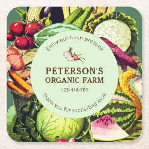 Porta-copo De Papel Quadrado Rótulo de Agricultura Local para Vegetais da Vinta