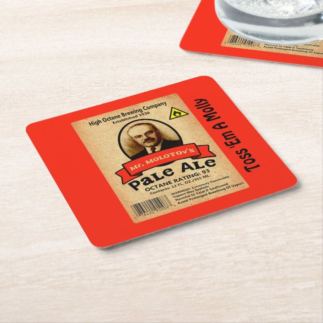 Porta-copo De Papel Quadrado Rótulo de Ale Pale do Sr. Molotov (Inclinado)