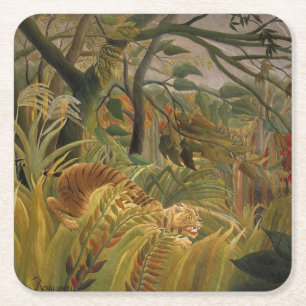 Porta-copo De Papel Quadrado Rousseau Arte Tropical de Tigres