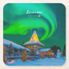 Porta-copo De Papel Quadrado Rovaniemi, Finlândia - Magia Aurora