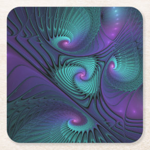 Porta-copo De Papel Quadrado Roxo Encontra Turquesa Arte Fractal Abstrata Moder