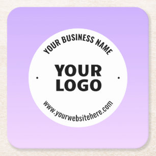 Porta-copo De Papel Quadrado Roxo Lilás Sutil com Efeito Ombre e o Logotipo da