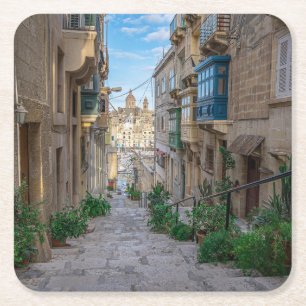Porta-copo De Papel Quadrado Rua estreita de pedra em Malta