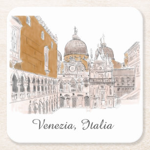 Porta-copo De Papel Quadrado Rua. Marks Square Veneice Itália Ilustração Cl
