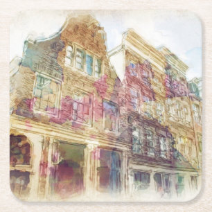 Porta-copo De Papel Quadrado Ruas de Amsterdão velha