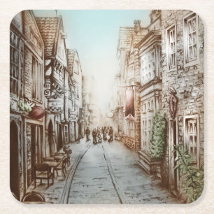 Porta-copo De Papel Quadrado Ruas de Paris, França - Pastoral Vintage Art