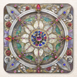 Porta-copo De Papel Quadrado Rubí, Ametista, Safira e Mandala de Pérola