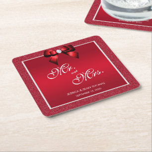 Porta-copo De Papel Quadrado Ruby Red & Na moda Gem Wedding