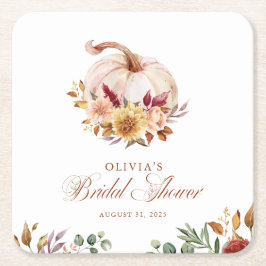 Porta-copo De Papel Quadrado Rust Terracotta Floral Pampas Grass e Pumpkin