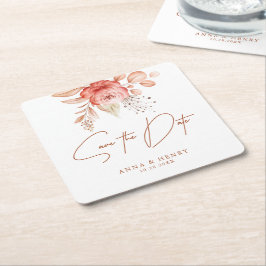 Porta-copo De Papel Quadrado Rustic Blush Floral Romântico Casamento Salva a Da