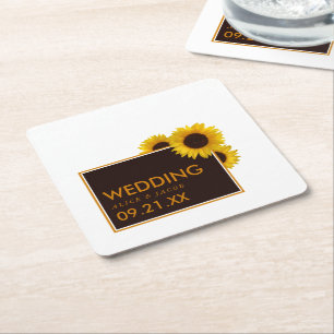 Porta-copo De Papel Quadrado Rustic Country Sunflower - Casamento Floral