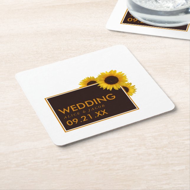 Porta-copo De Papel Quadrado Rustic Country Sunflower - Casamento Floral (Inclinado)