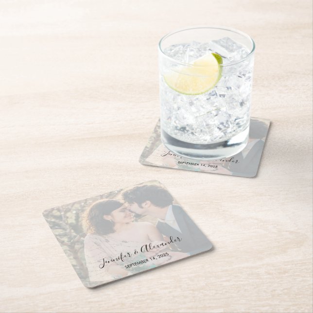 Porta-copo De Papel Quadrado Rustic elegant photo boho wedding (Insitu)