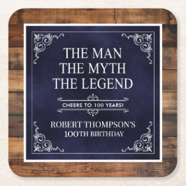 Porta-copo De Papel Quadrado Rustic Man Myth Legend 100th Birthday Marinho Blue