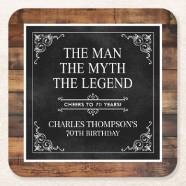 Porta-copo De Papel Quadrado Rustic Man Myth Legend 70 Birthday Black